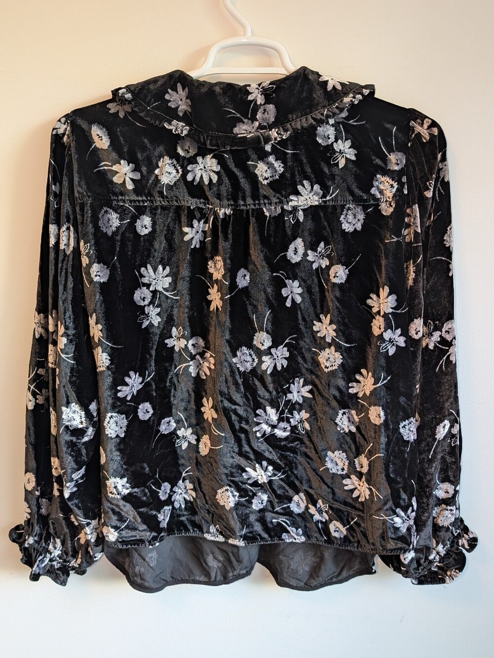 Pilcro Black Velvet Floral Button-Front Blouse - Picture 6 of 8